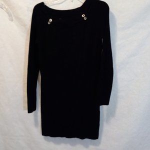 White House Black Market Women's Sweater Dress black Long Sleeve Boat Neck